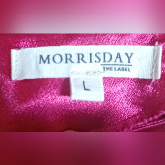 MORRISDAY the label Fuschia Front Wrap Satin Finish Long Sleeve Dress - Picture 2 of 2